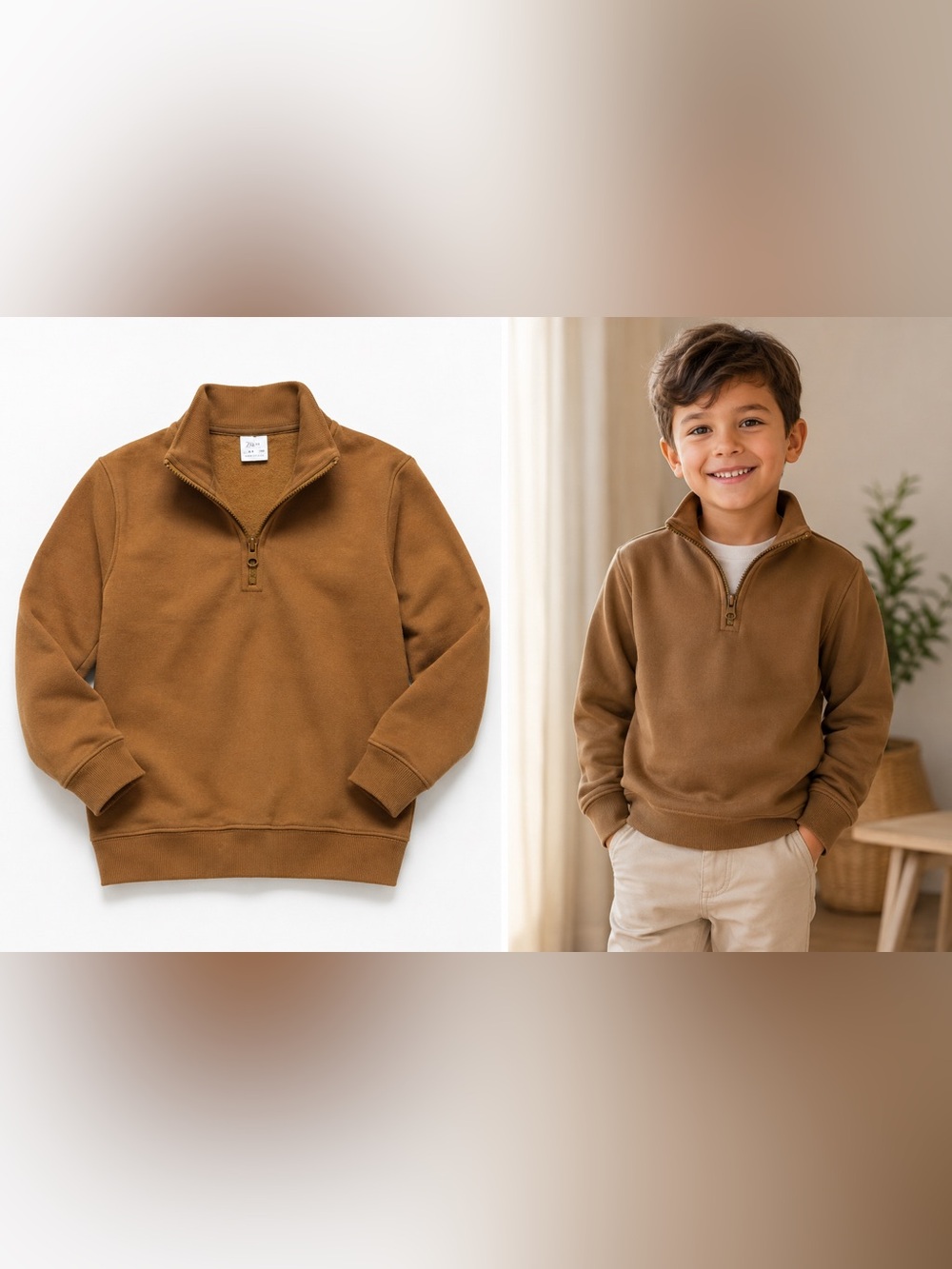 Zara Kids Brown Half-Zip Fleece Pullover